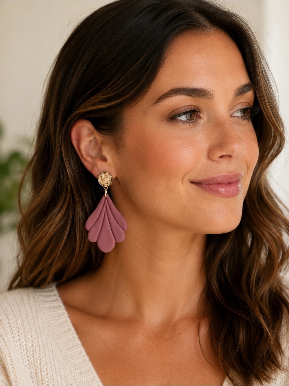 Handmade Mauve Petal Drop Earrings